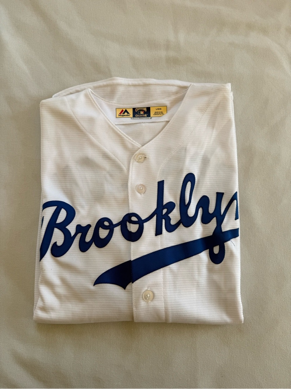 Robinson Brooklyn Script Baseball Jersey - White & Blue